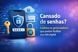 Celular com símbolo de segurança e tema de finanças digitais 2026
