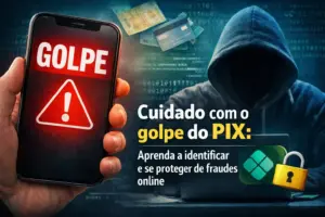 Pessoa com smartphone mostrando golpe do PIX no Brasil 2026