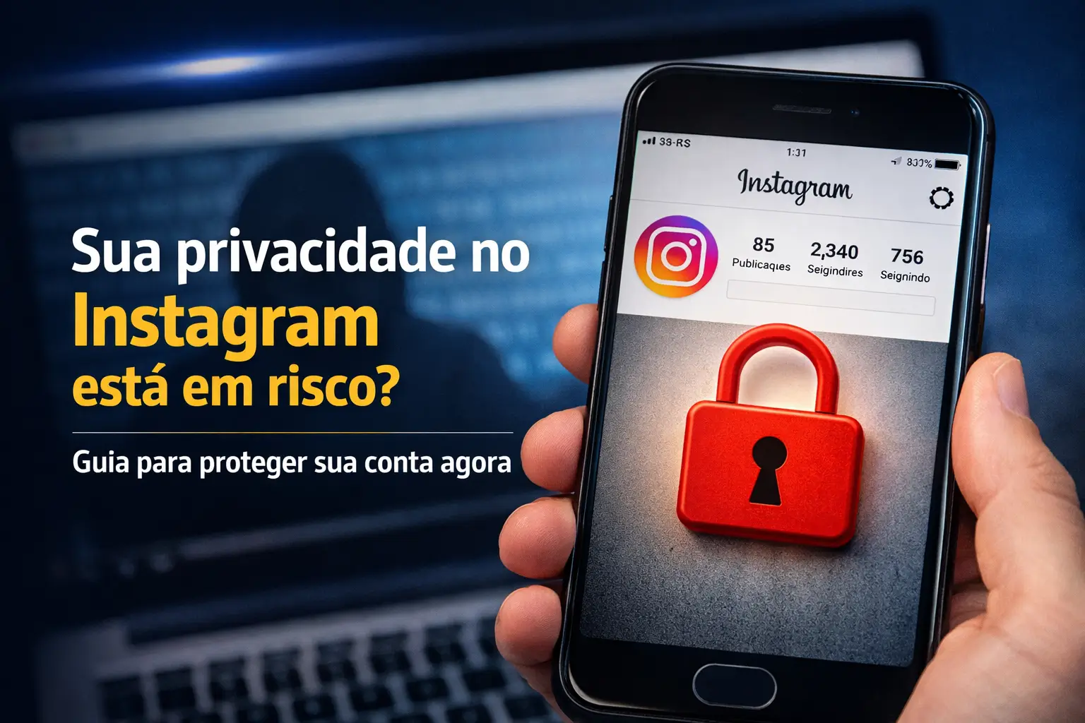 Smartphone com Instagram mostrando segurança e privacidade online