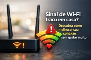 Roteador Wi-Fi com sinal fraco e gráfico colorido de força