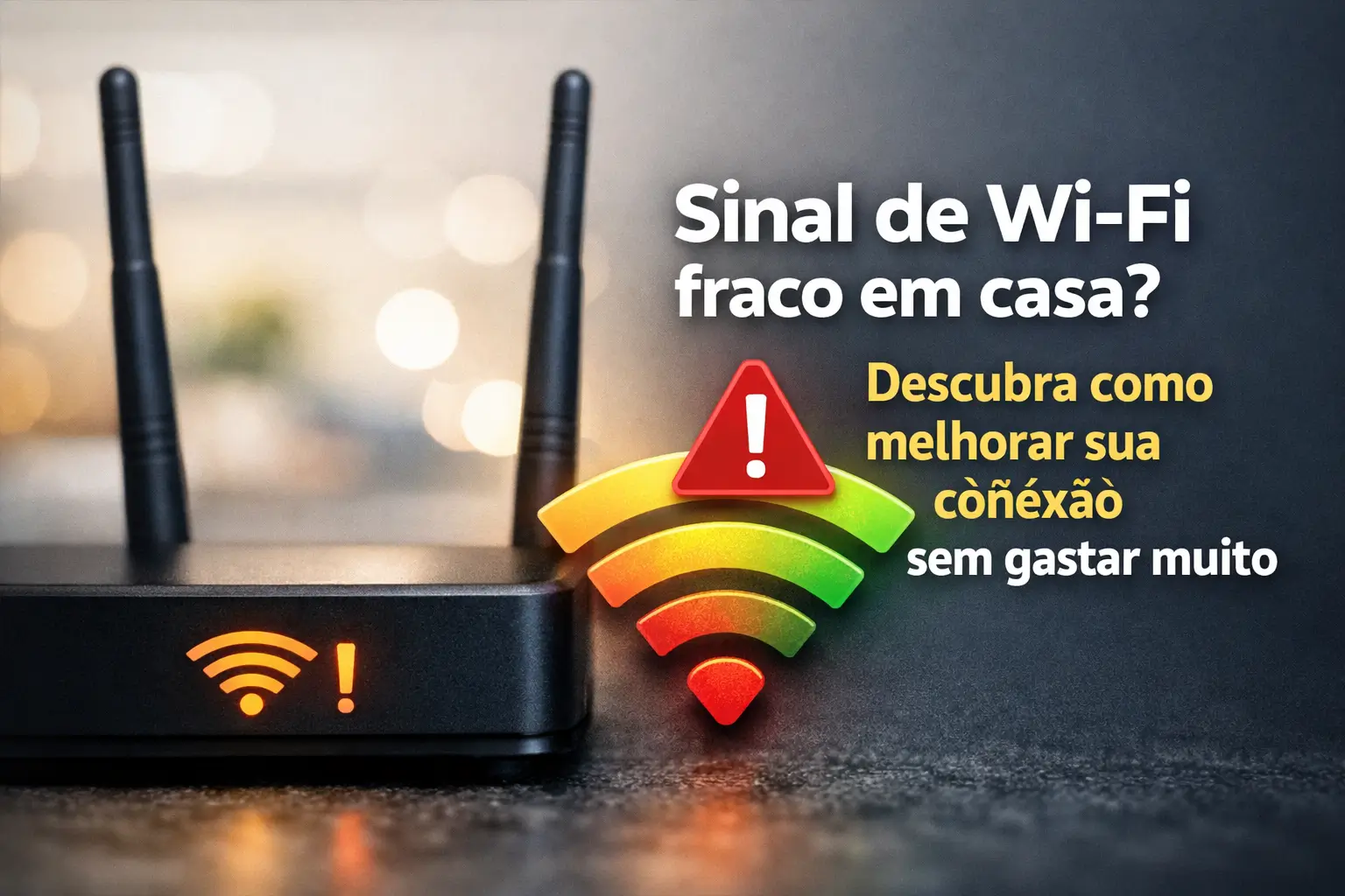Roteador Wi-Fi com sinal fraco e gráfico colorido de força